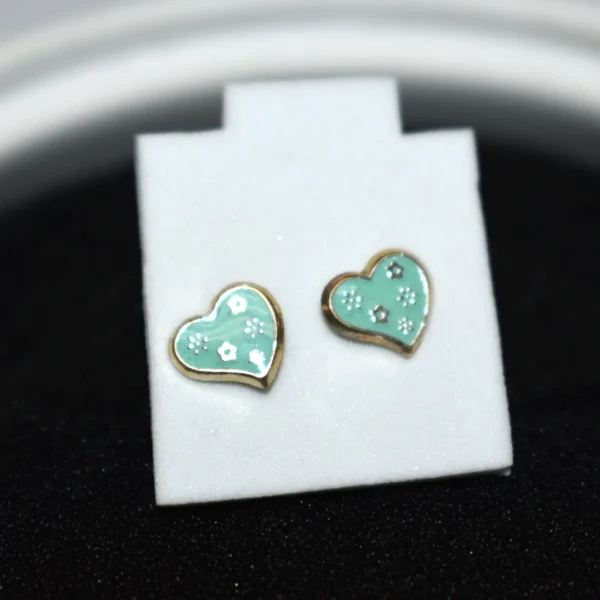 Decorated Blue Heart Earrings